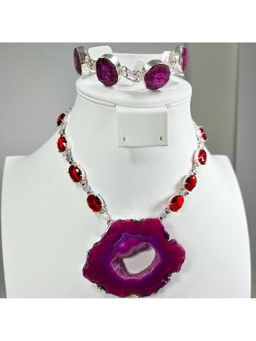 Pink Purple Solar Quartz Garnet Large Gemstone Necklace ONLY w/ Natural Cracking - Picture 3 of 11